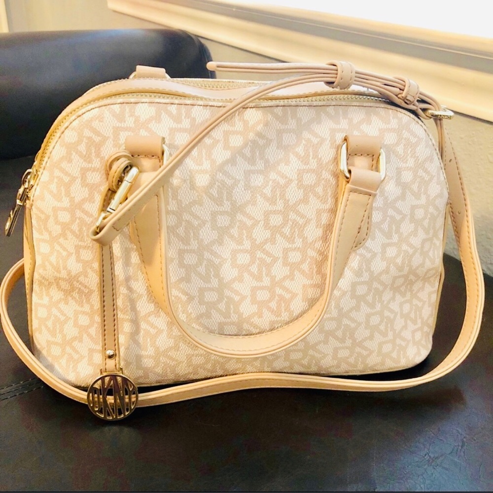 DKNY Heritage Logo Dome Satchel Bag in Light Beige